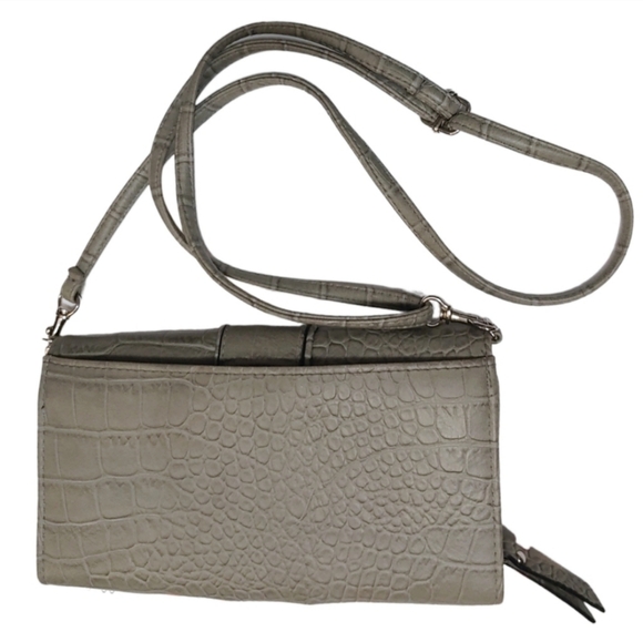 Nicole Miller Gray Alligator Texture Faux Leather Small Crossbody HandBag Purse - Picture 2 of 6